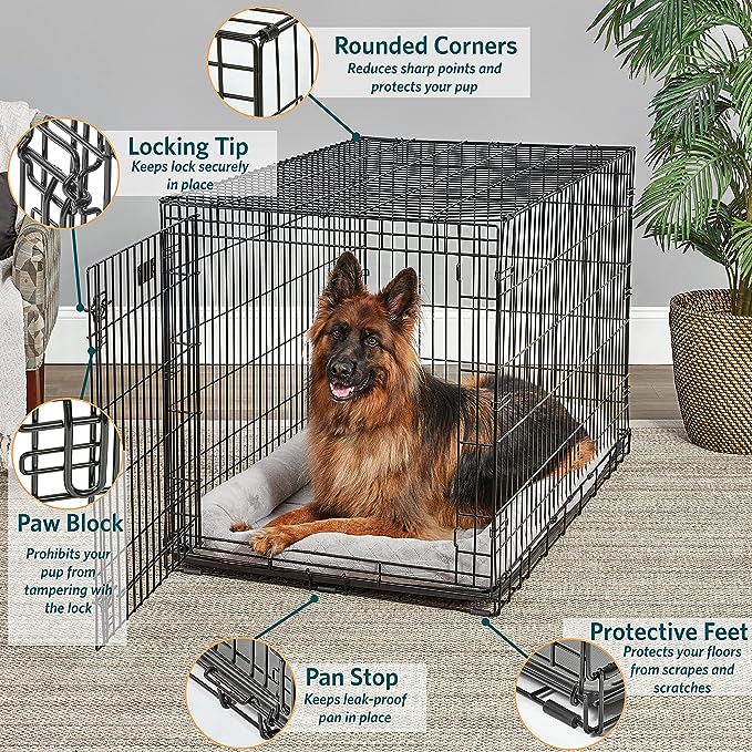 MidWest Homes for Pets Newly Enhanced Single & Double Door iCrate Dog Crate, Includes Leak-Proof Pan, Floor Protecting Feet, Divider Panel & New Patented Features