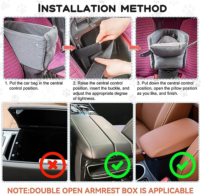 Cathpetic Dog Car Seat Pet Supplies - Travel Bags for Dogs Cats Portable Console Dog Car Seat Washable Dog Cat Booster Seat on Car Armrest Included Safety Tethers Perfect Car Seat for Dogs Cats