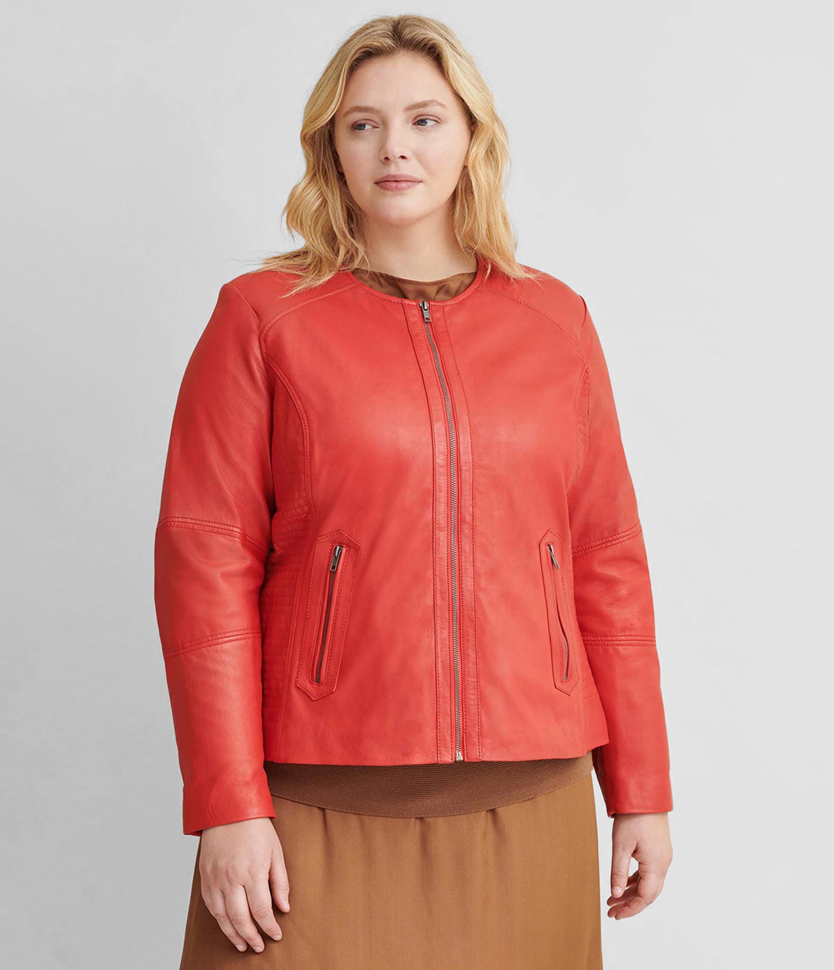 Plus Size Leather Jacket With Side Stitching