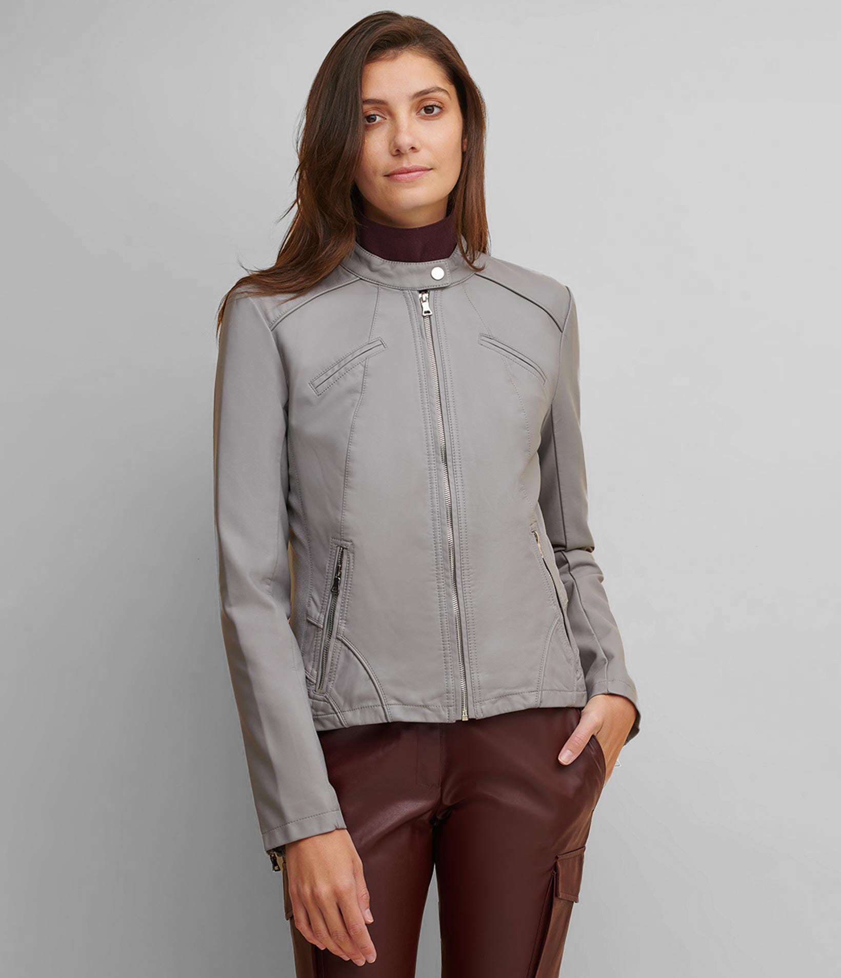 Faux Leather Scuba Jacket