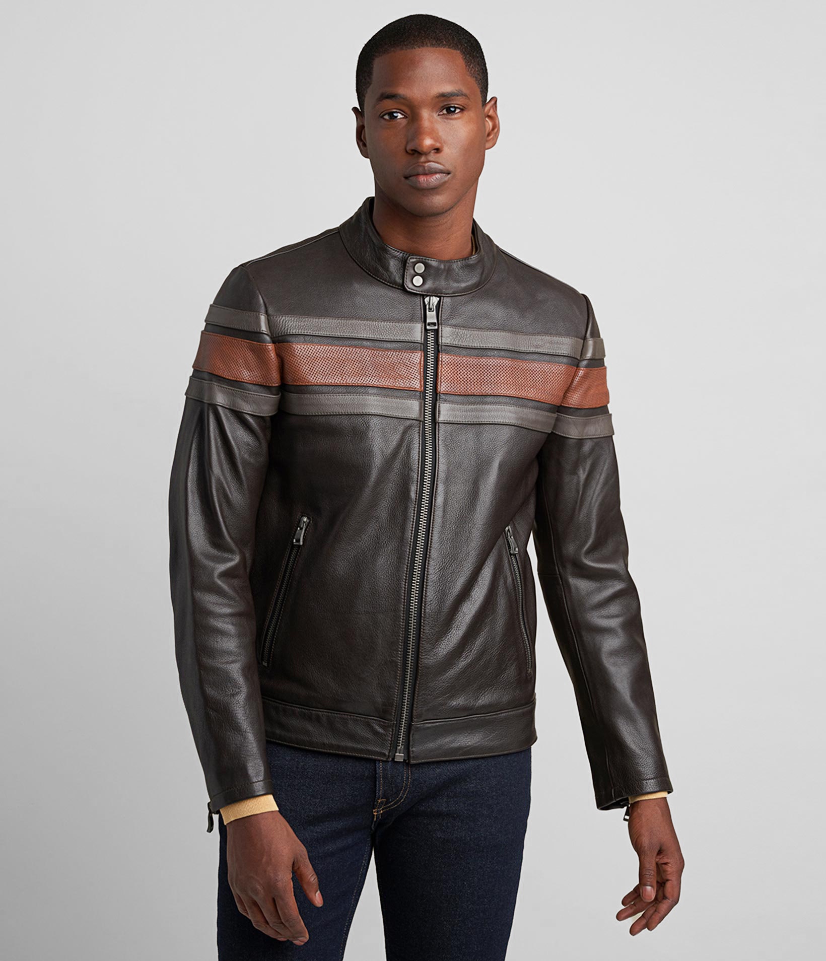 Dale Retro Striped Leather Jacket