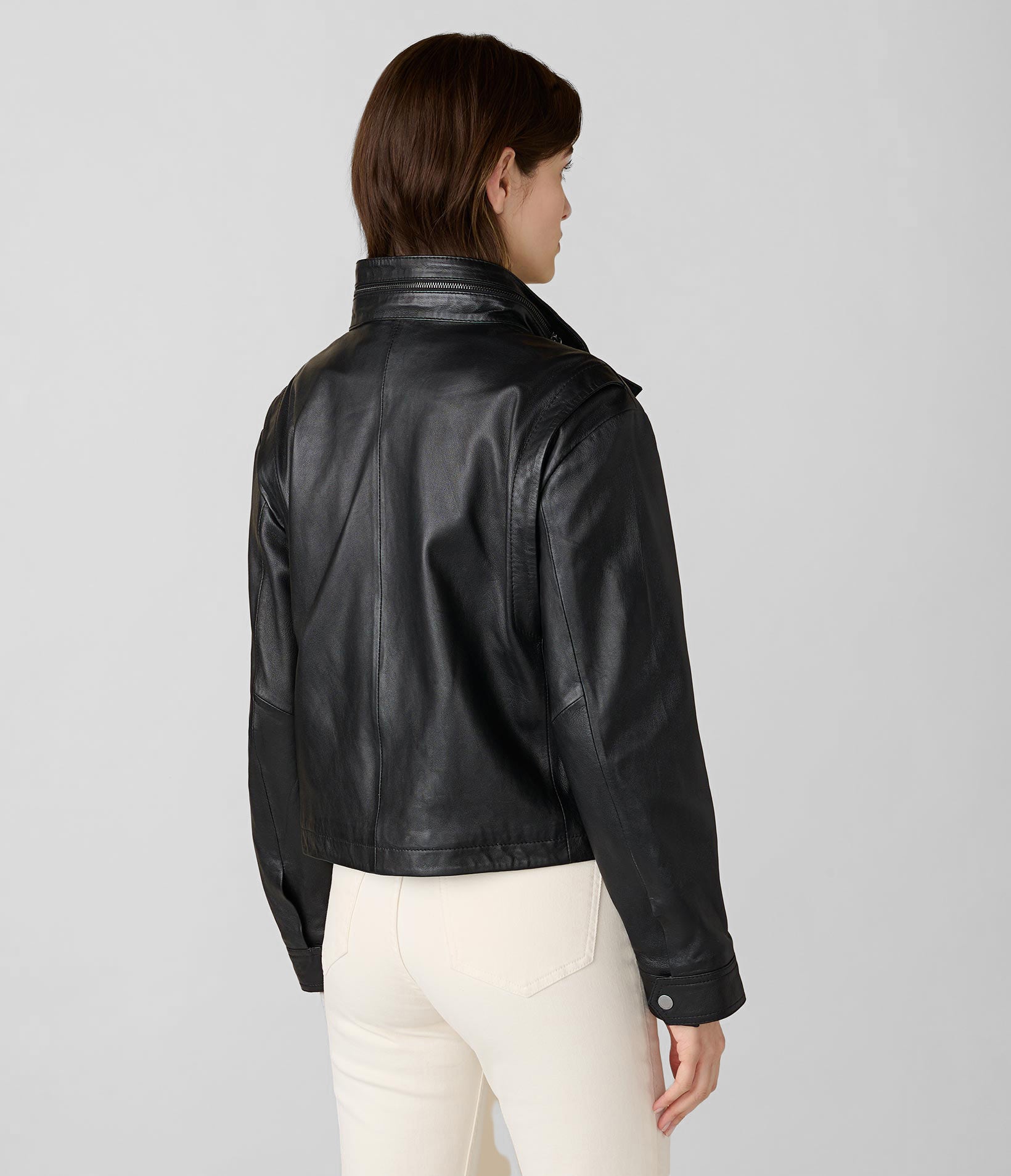 Button Neck Leather Jacket