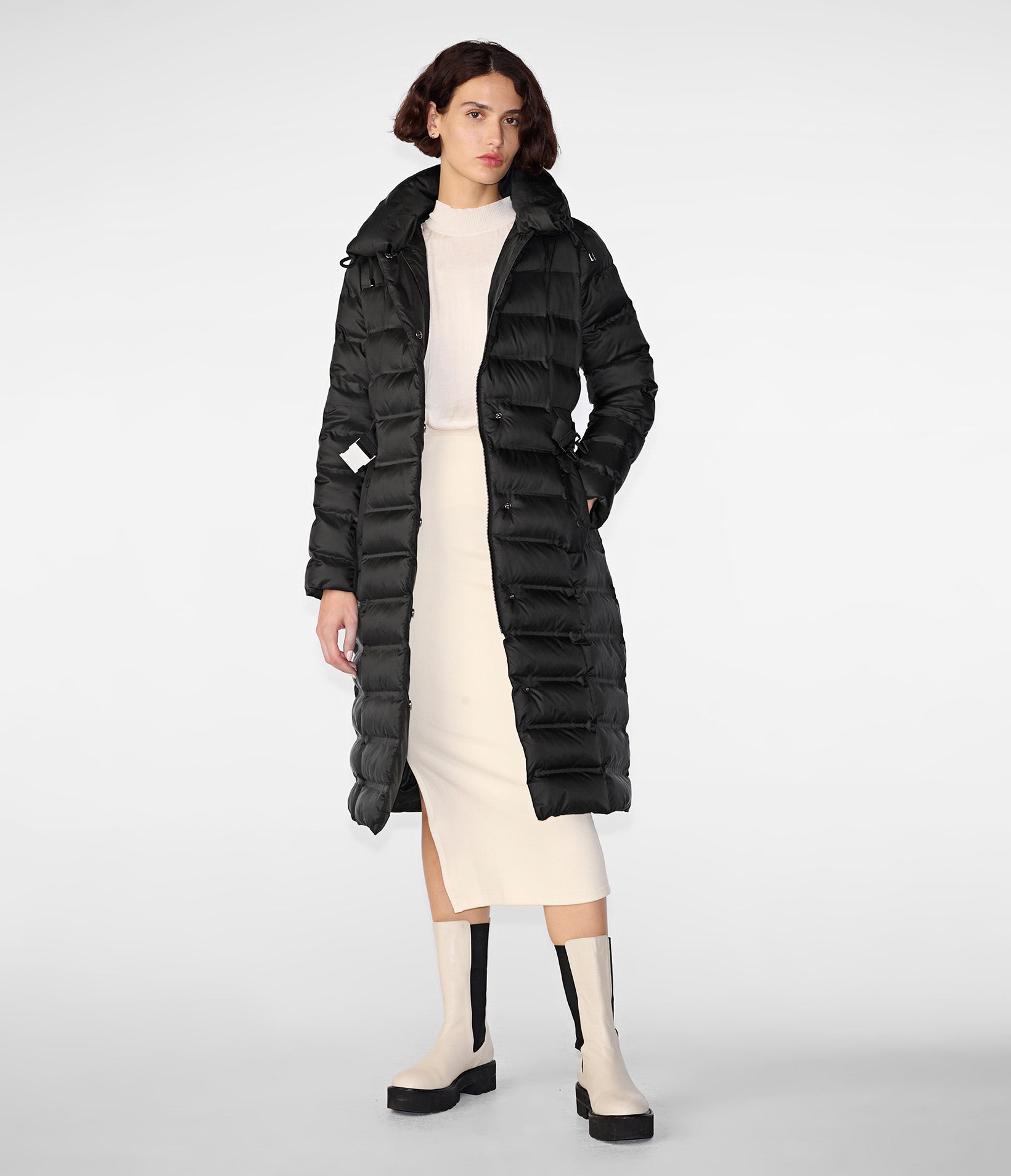 Hooded Puffer Jacket With Fashion Belted Detail