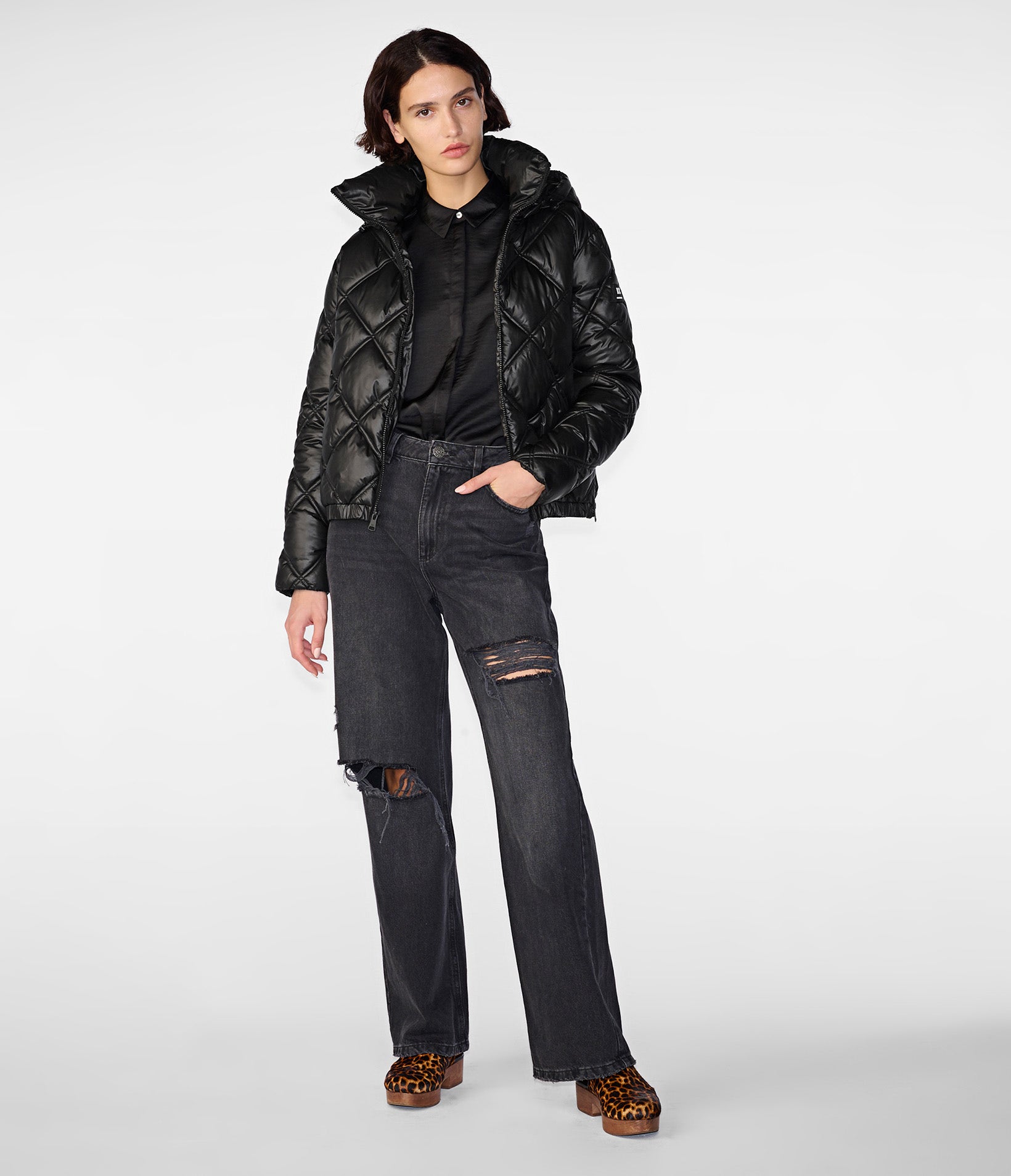 Short Zip Puffer With Attached Hood