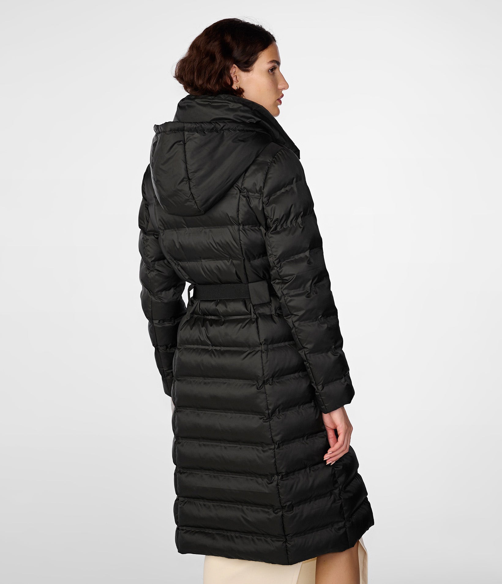 Hooded Puffer Jacket With Fashion Belted Detail