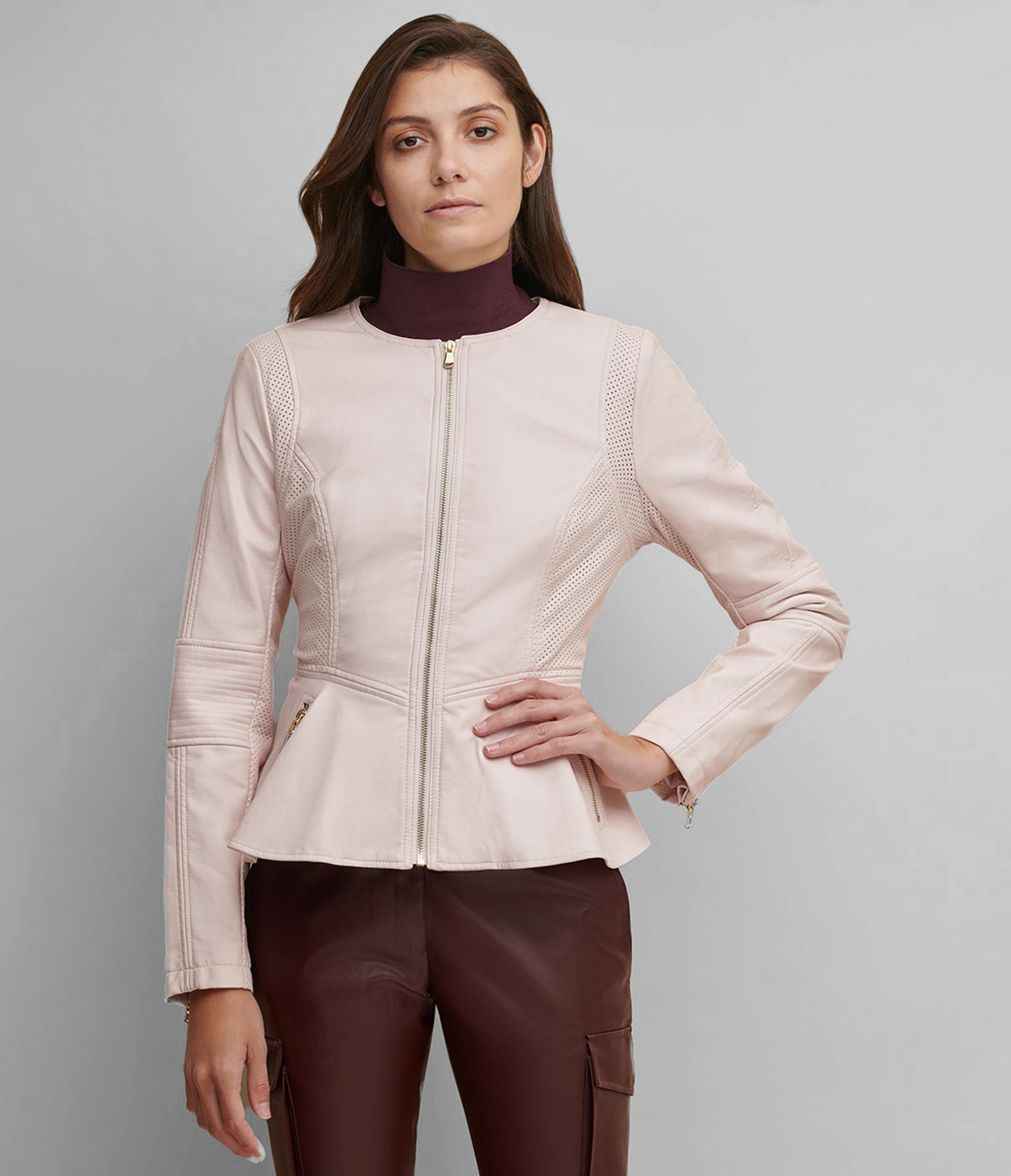 Peplum Faux Leather Jacket