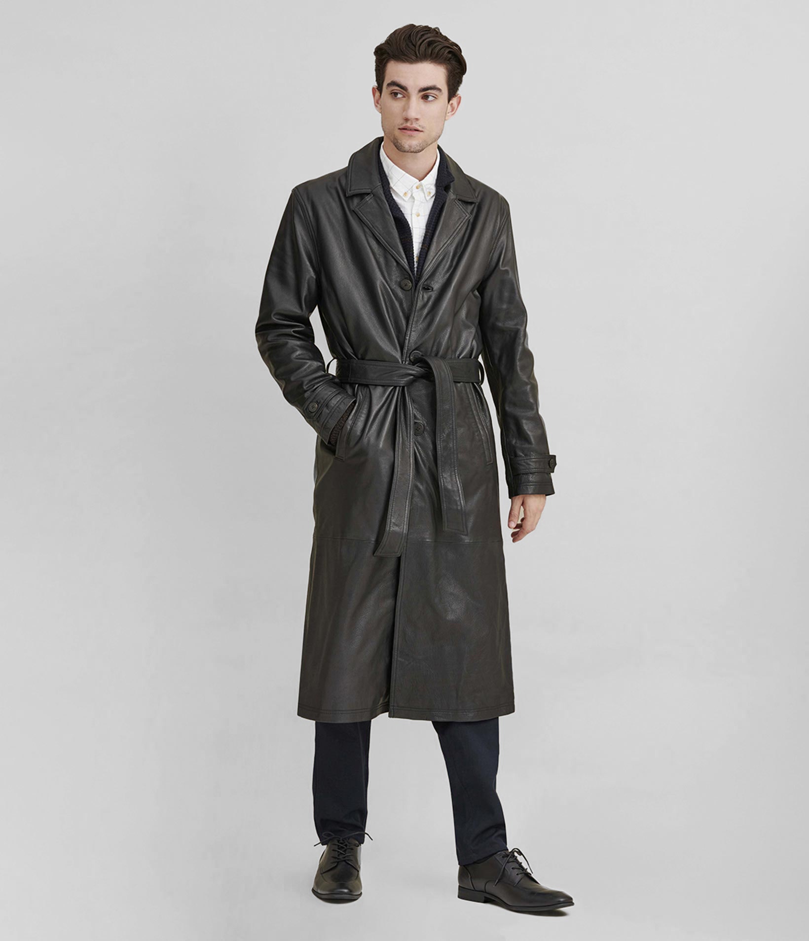 Oliver Belted Leather Trench Coat