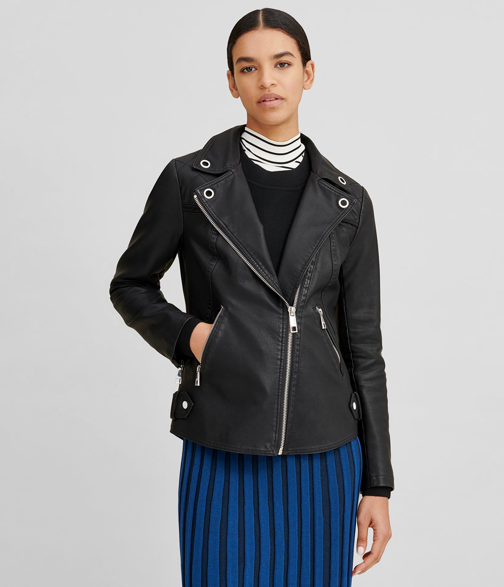 Faux-Leather Jacket With Grommets
