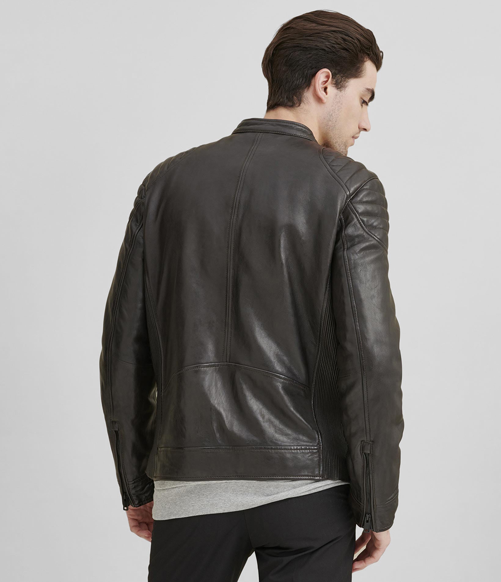 Rob Quilted Shoulder Leather Jacket