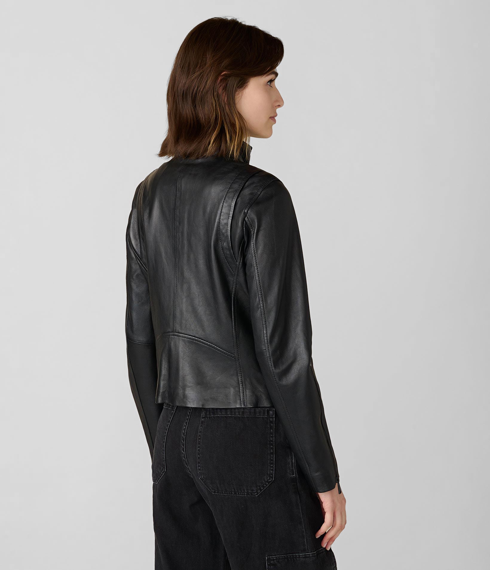 Button Neck Leather Jacket