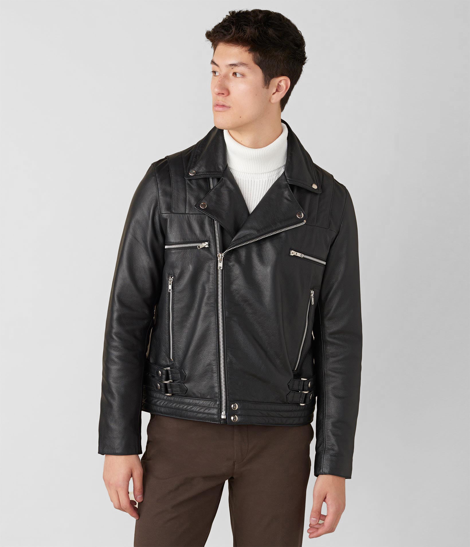 Connor Leather Moto With Shoulder Stitching
