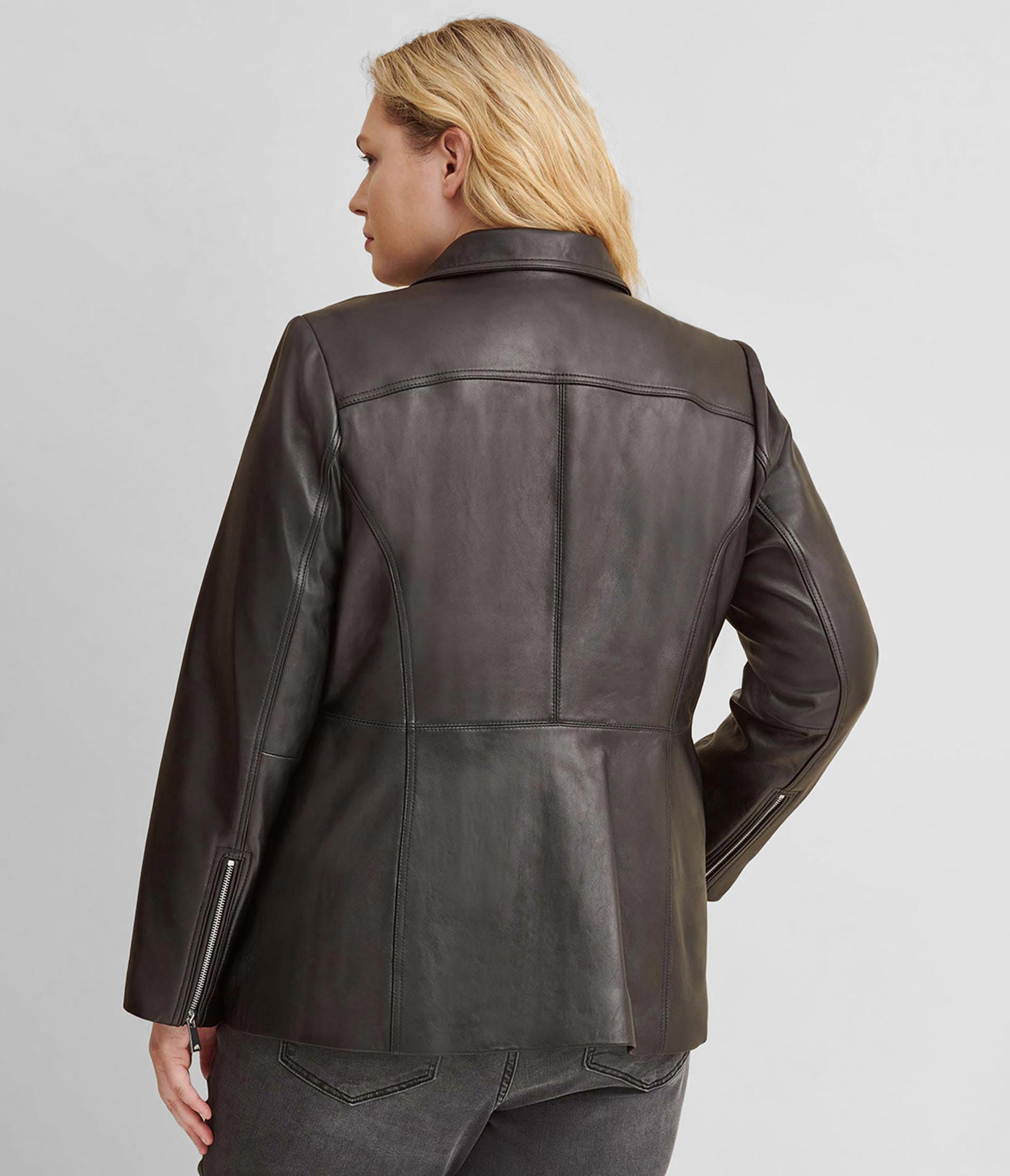 Plus Size Convertible Collar Leather Jacket