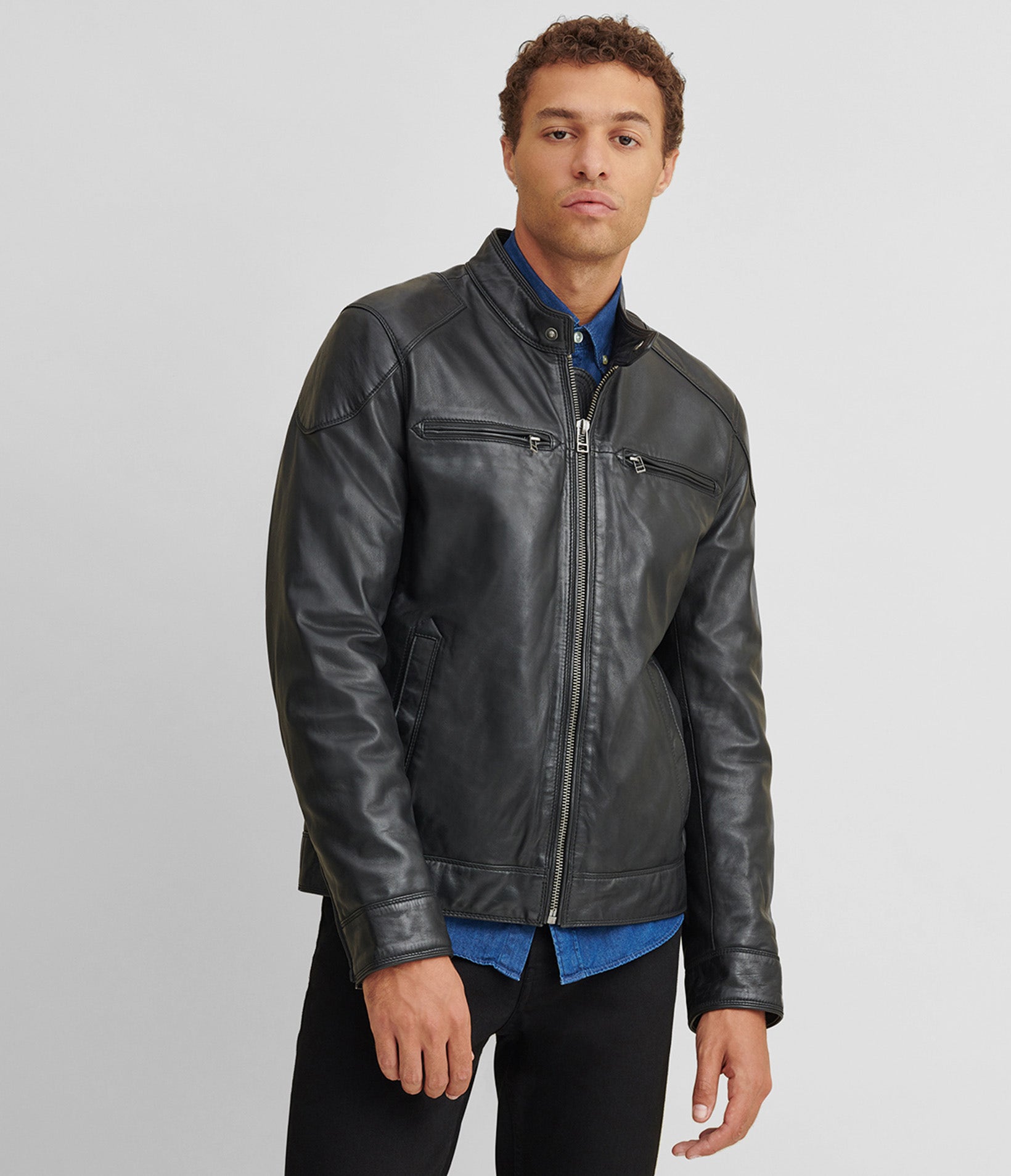 Leather Jacket With Shoulder Patches