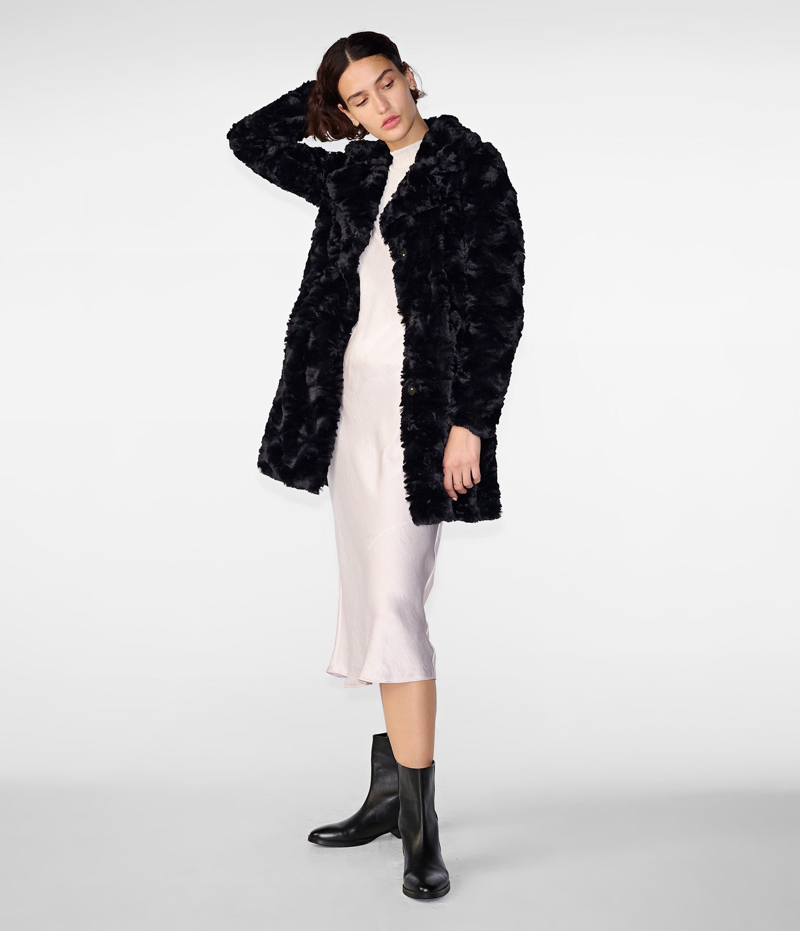 Classic Textured Faux Fur Coat