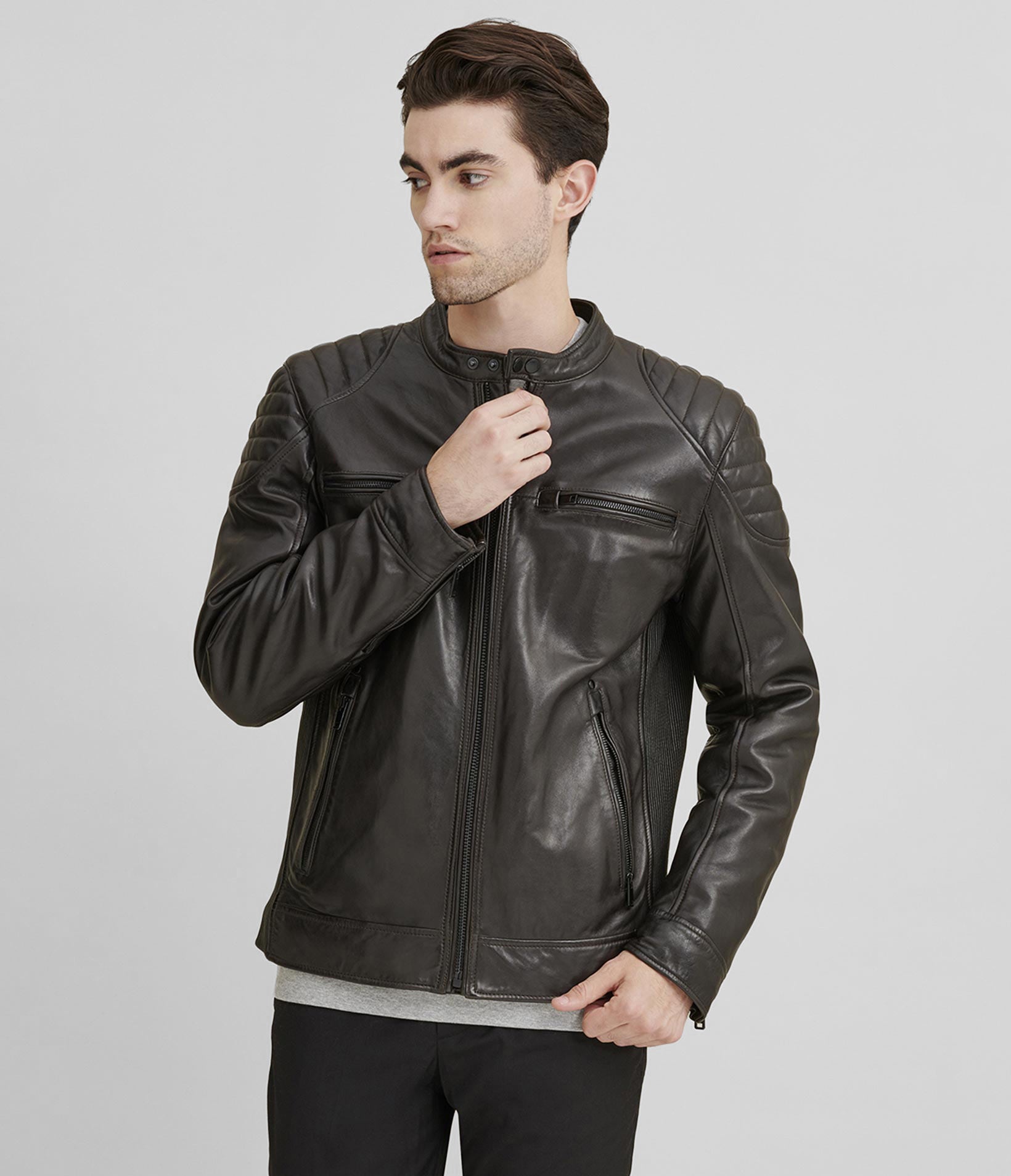 Rob Quilted Shoulder Leather Jacket