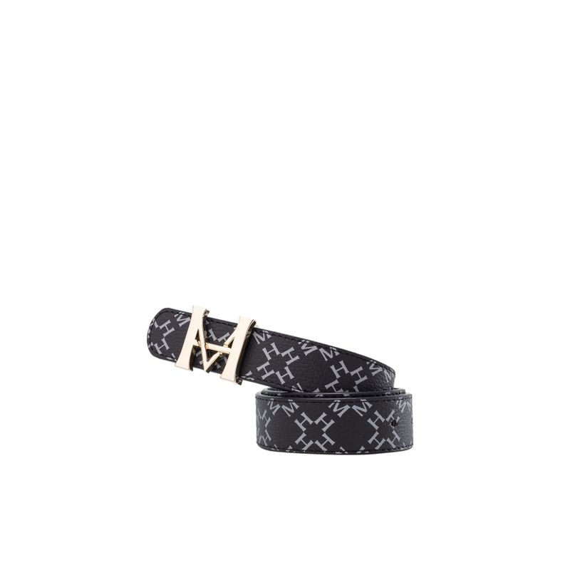 Cinturon mujer casual monograma doble faz 3 cm negro primario