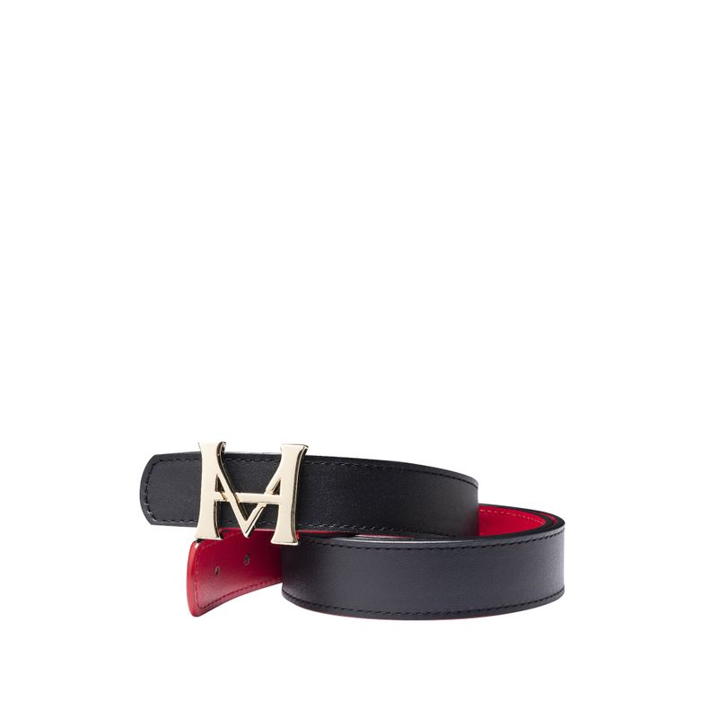 Cinturon monograma doble faz nero rosso charol
