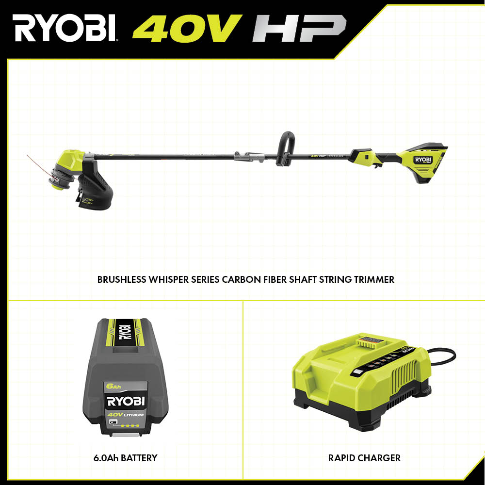 40V HP BRUSHLESS WHISPER SERIES 17 CARBON FIBER SHAFT STRING TRIMMER KIT