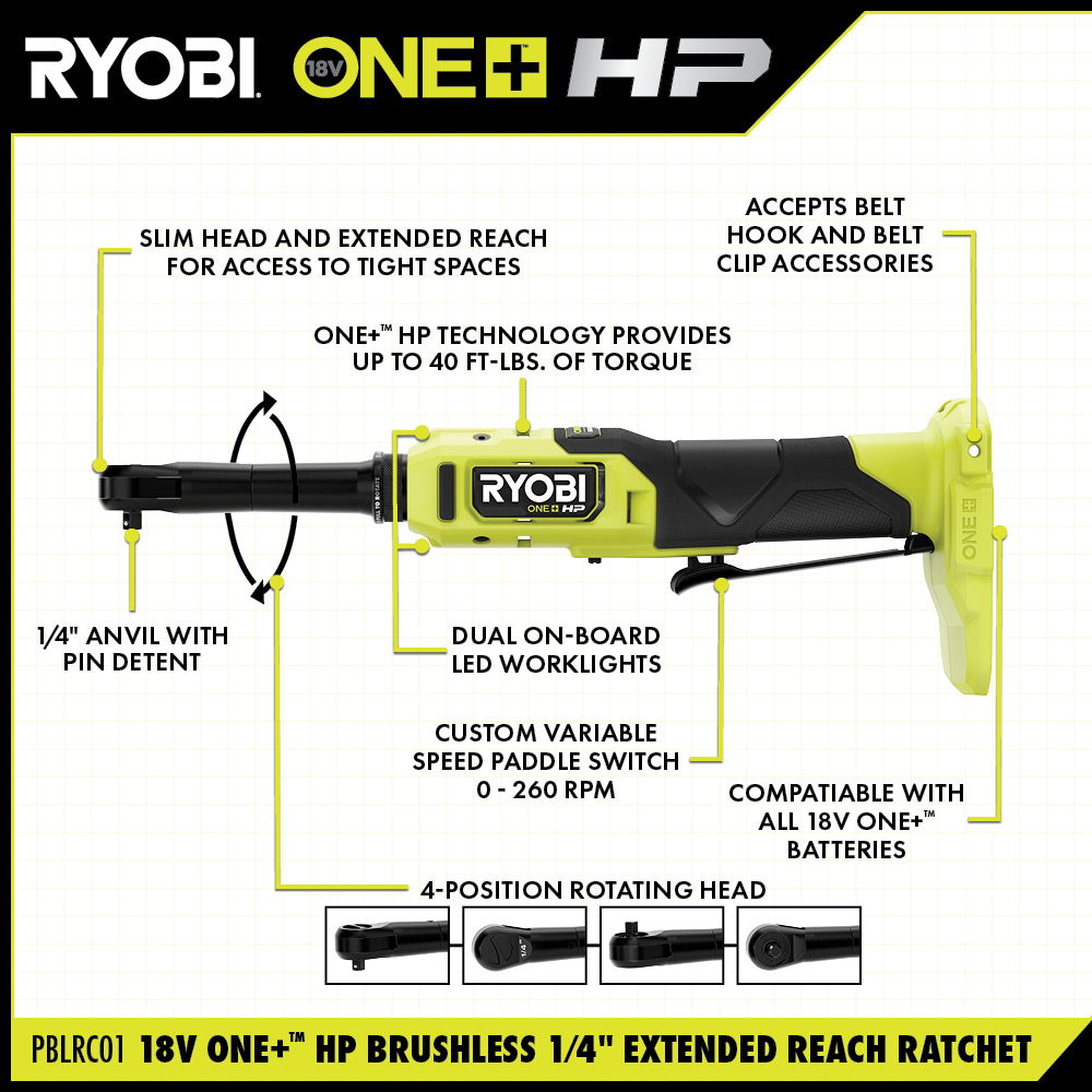 18V ONE+ HP BRUSHLESS 1/4 EXTENDED REACH RATCHET KIT