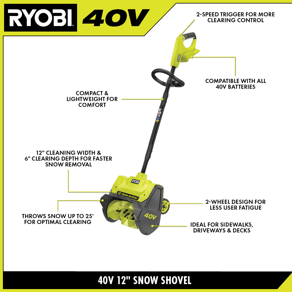 40V 12 WHEELED SNOW SHOVEL KIT