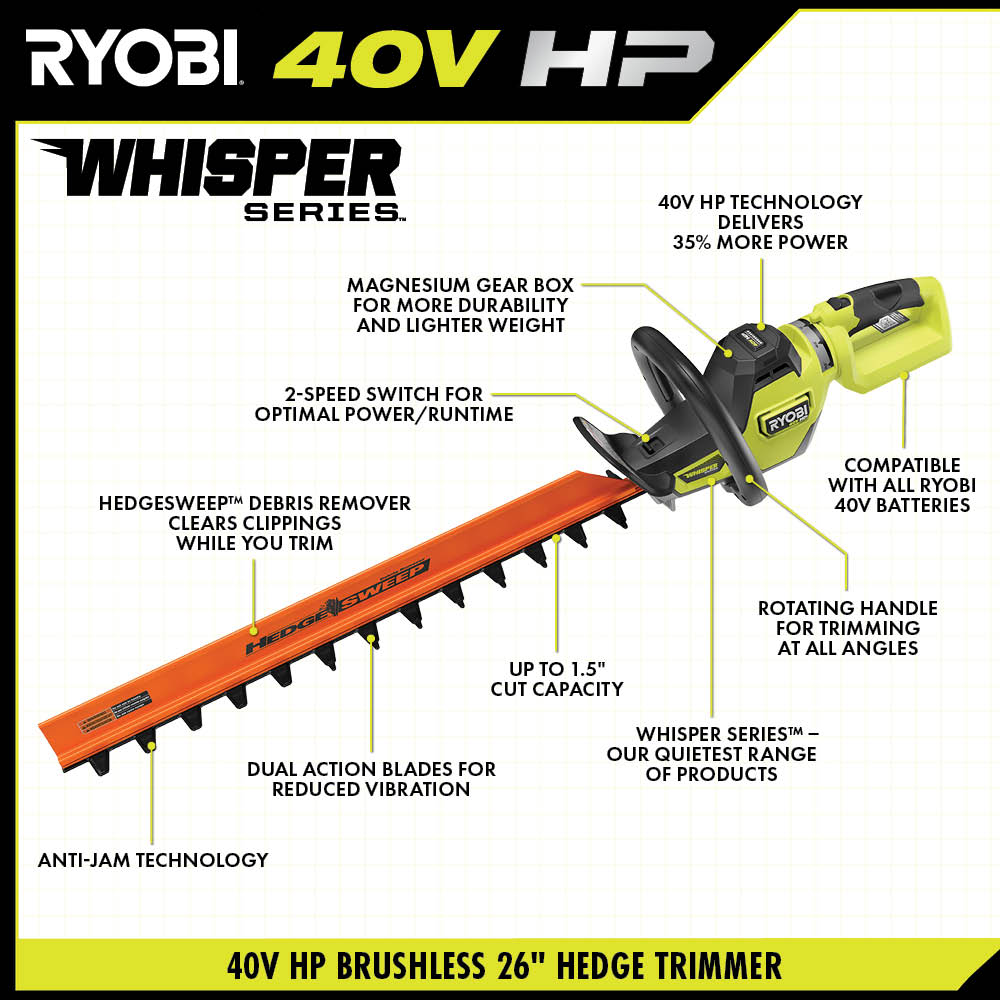 40V HP BRUSHLESS WHISPER SERIES 26 HEDGE TRIMMER KIT