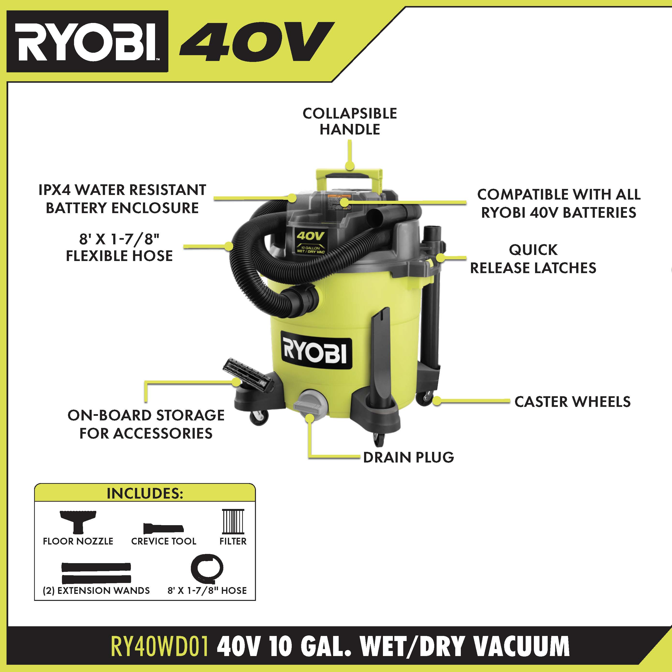 40V 10 GAL. WET/DRY VACUUM KIT