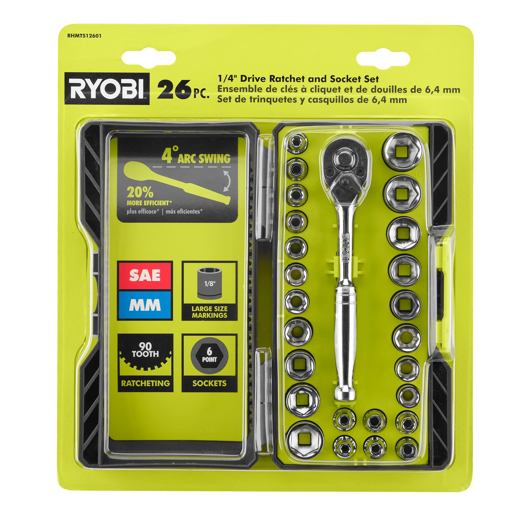 26 PC. 1/4 Drive Ratchet and Socket Set