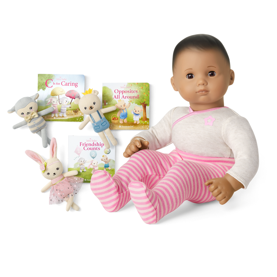 Bitty Baby® Doll #5 in Pretty Pink + Plush Friends & Board Books