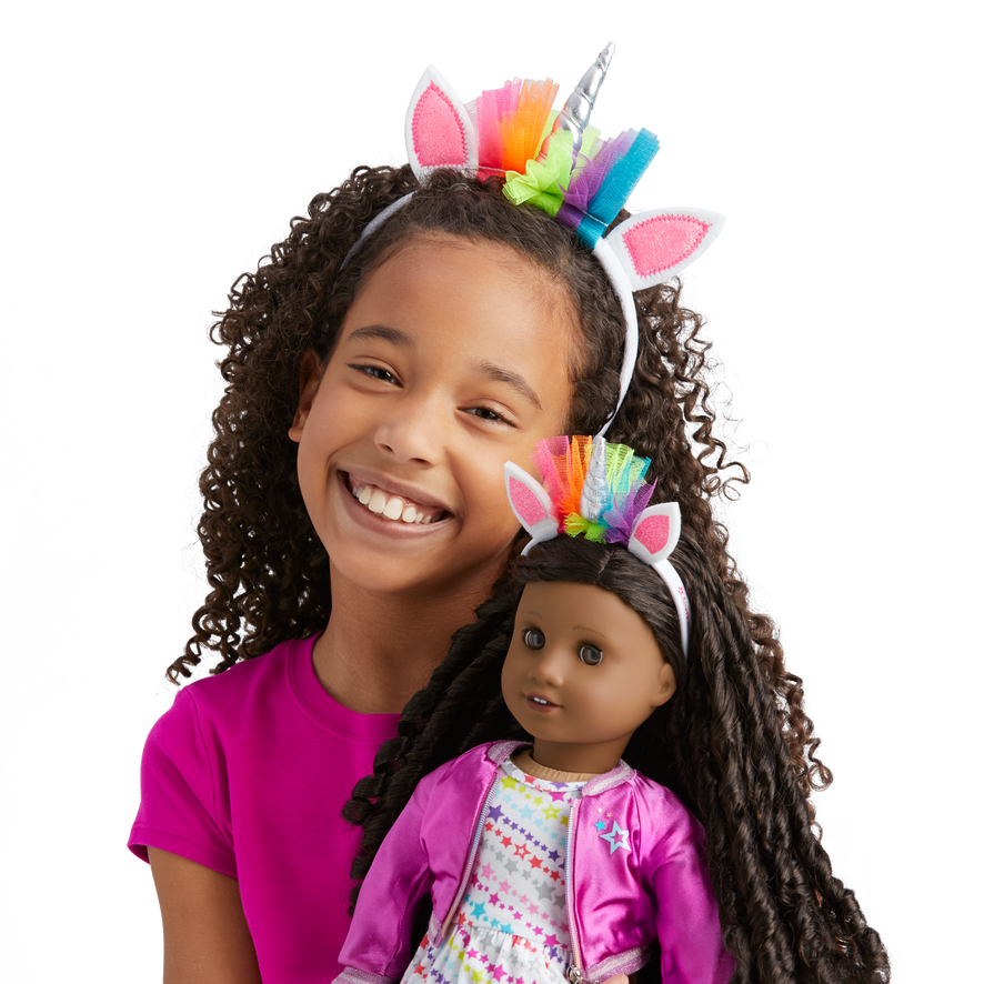 Rainbow Unicorn Headbands for Girls and 18-Inch Dolls