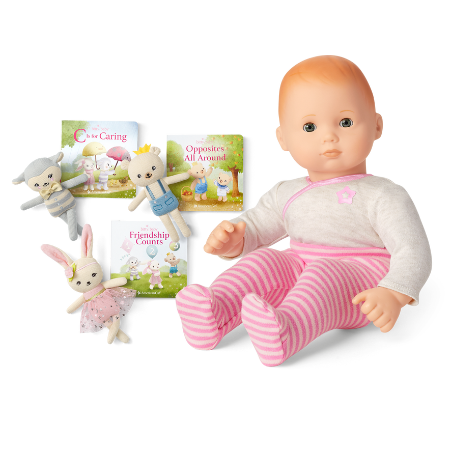 Bitty Baby® Doll #6 in Pretty Pink + Plush Friends & Board Books