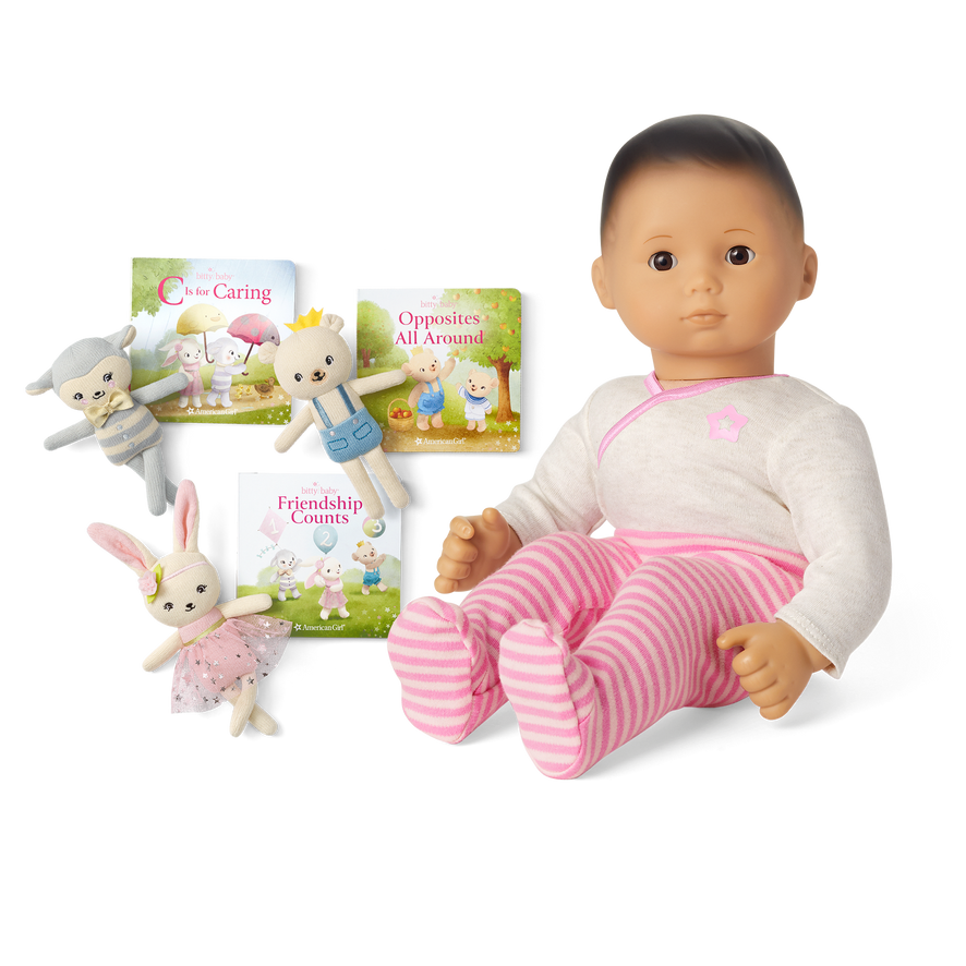Bitty Baby® Doll #4 in Pretty Pink + Plush Friends & Board Books