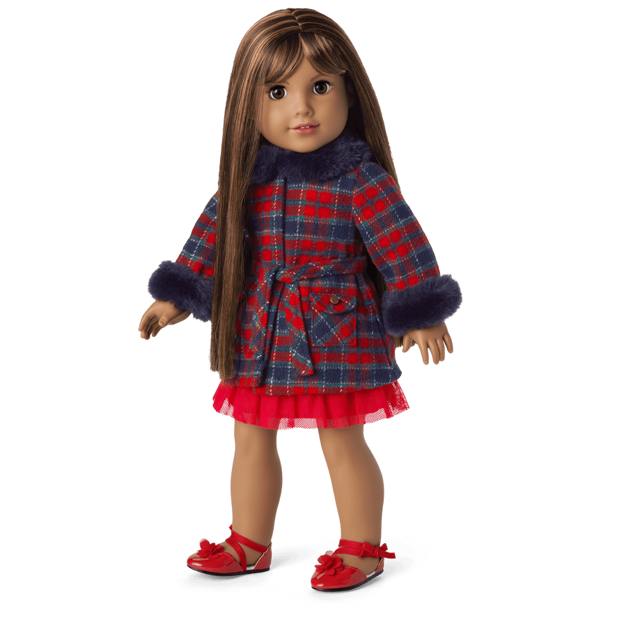 American Girl® x Janie and Jack Fur-Trim Plaid Coat for 18-inch Dolls
