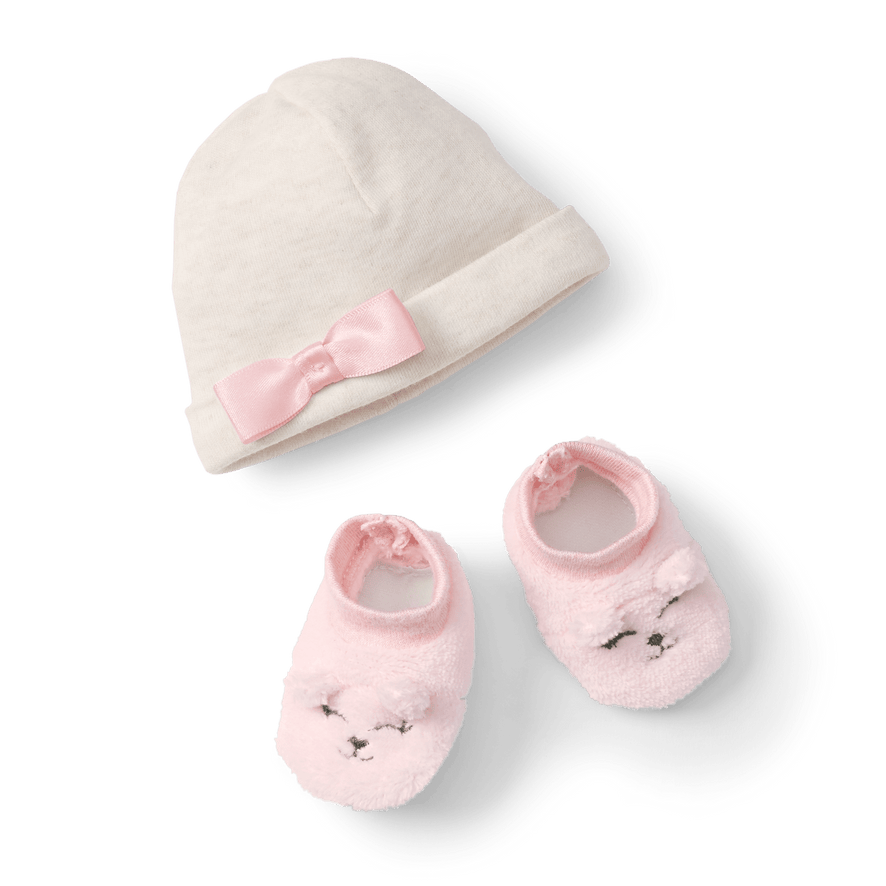 Pink Bow Beanie & Booties for Bitty Baby® Dolls