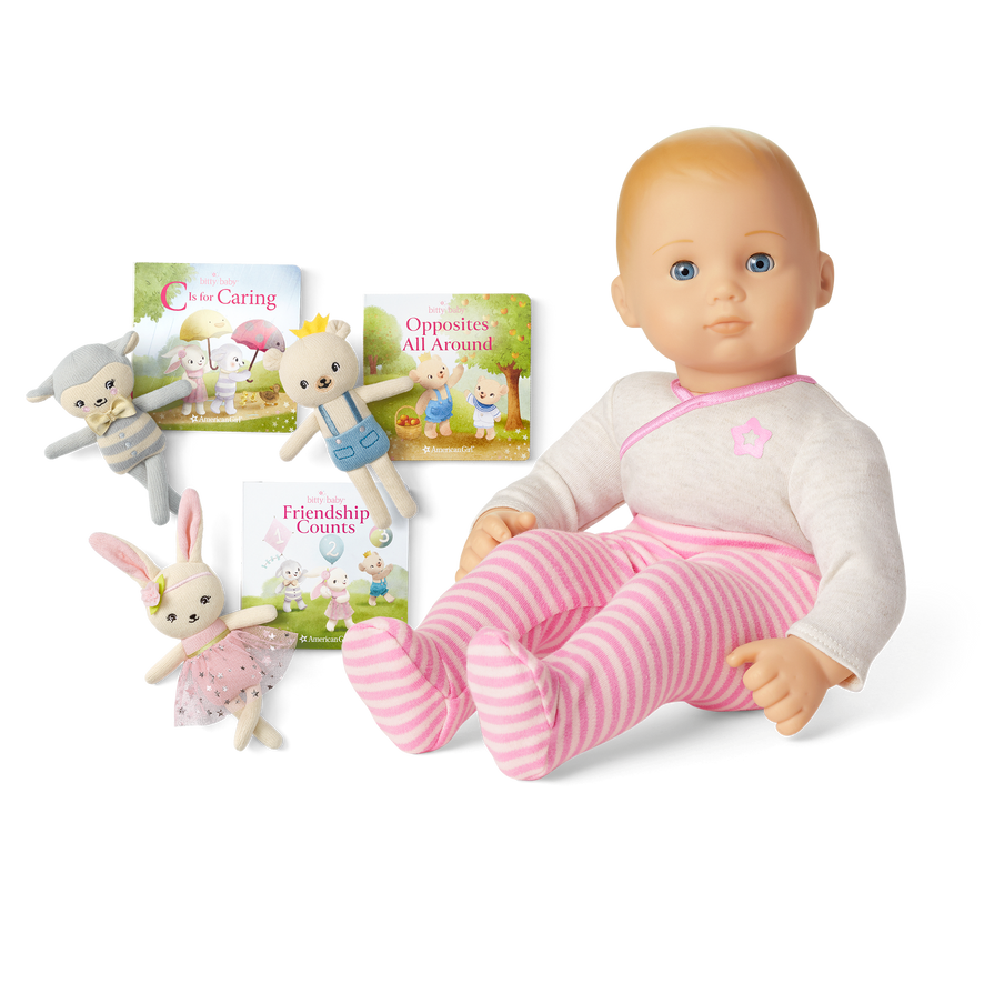 Bitty Baby® Doll #3 in Pretty Pink + Plush Friends & Board Books