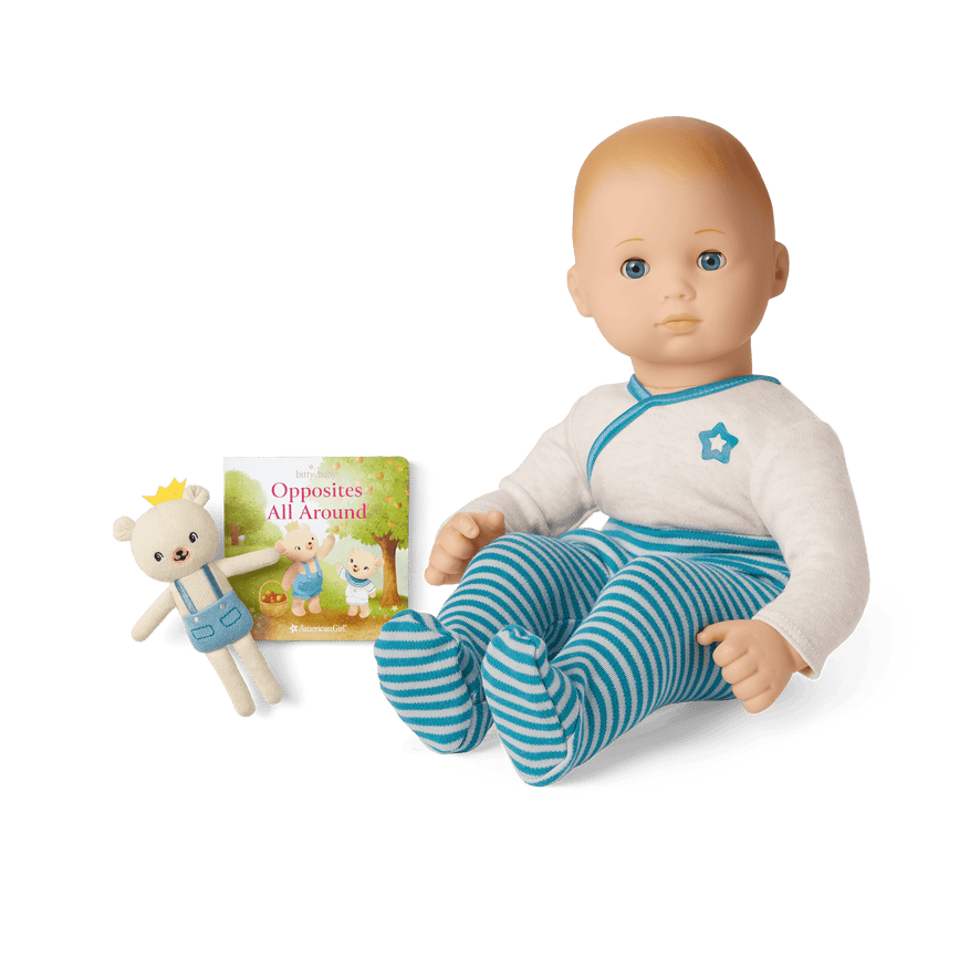 Bitty Baby® Doll #3 in Soft Blue + Bear Friend & Board Book
