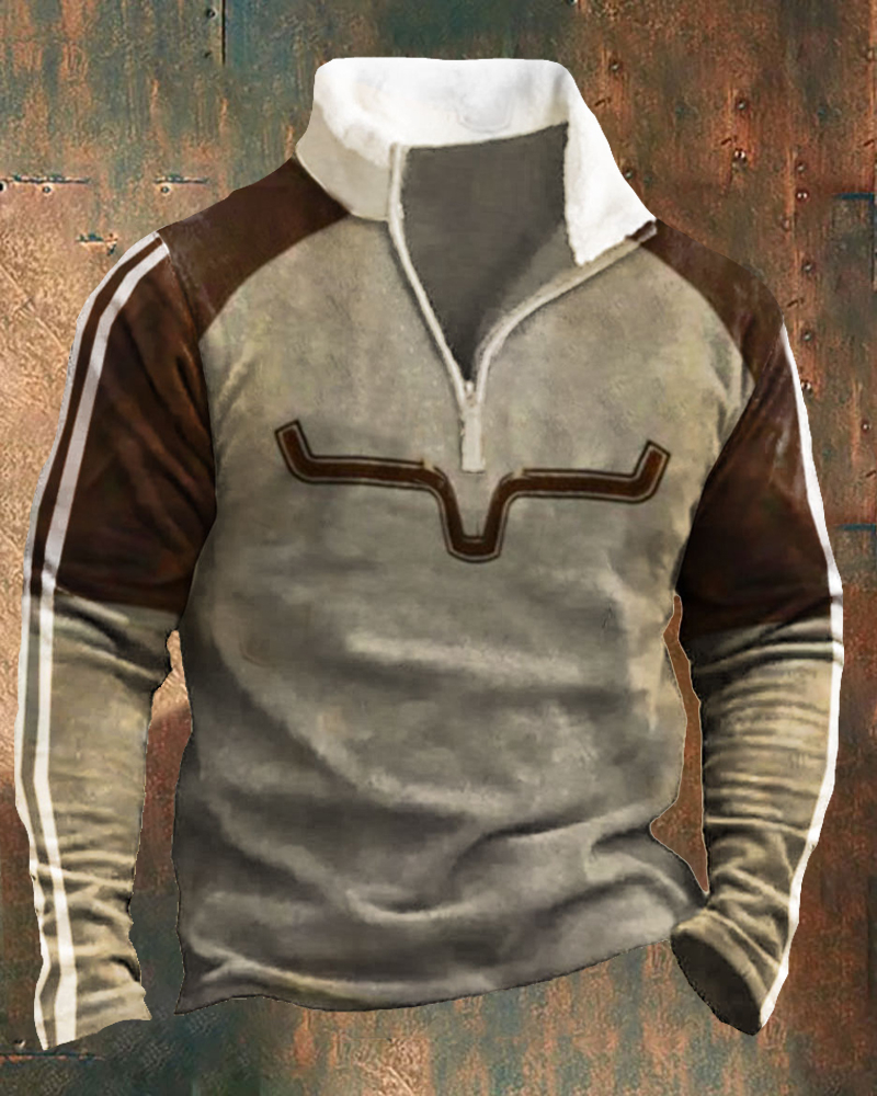 Men's Outdoor Retro Contrast Color Sweatshirt