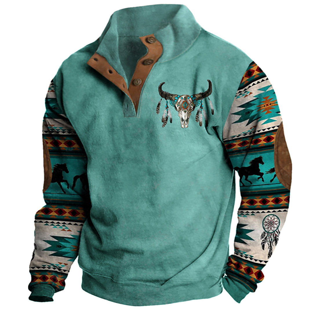 Men's retro all-match color contrast long-sleeved sweatshirt