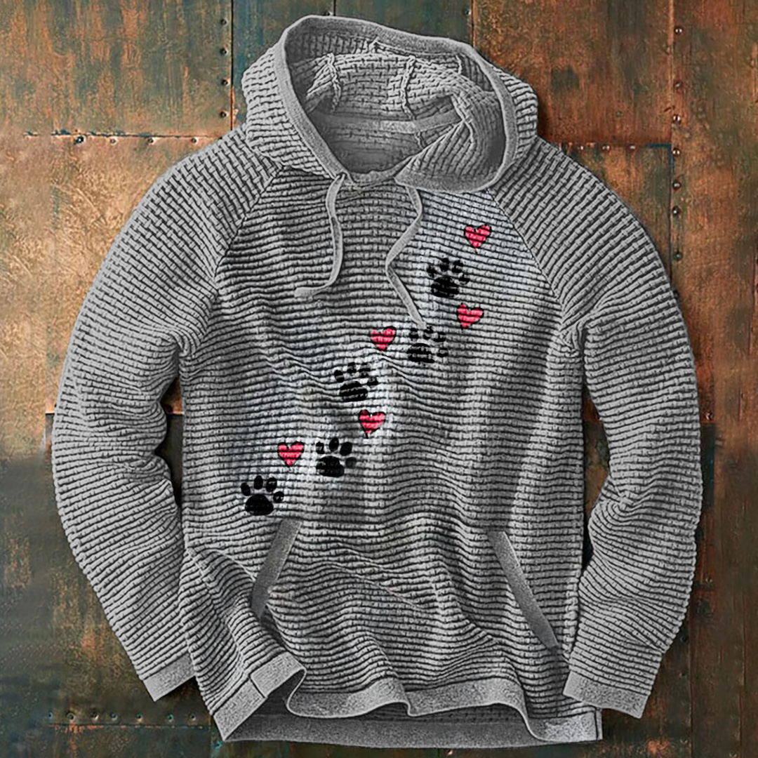 Heart and Dog Paw Print Waffle  Hoodie