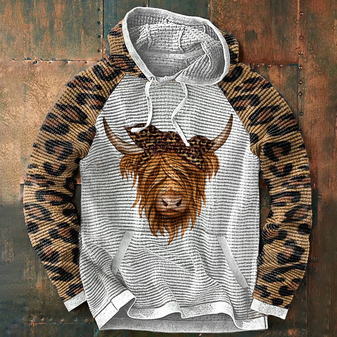 Western Contrast Highland Cow Print Hoodie