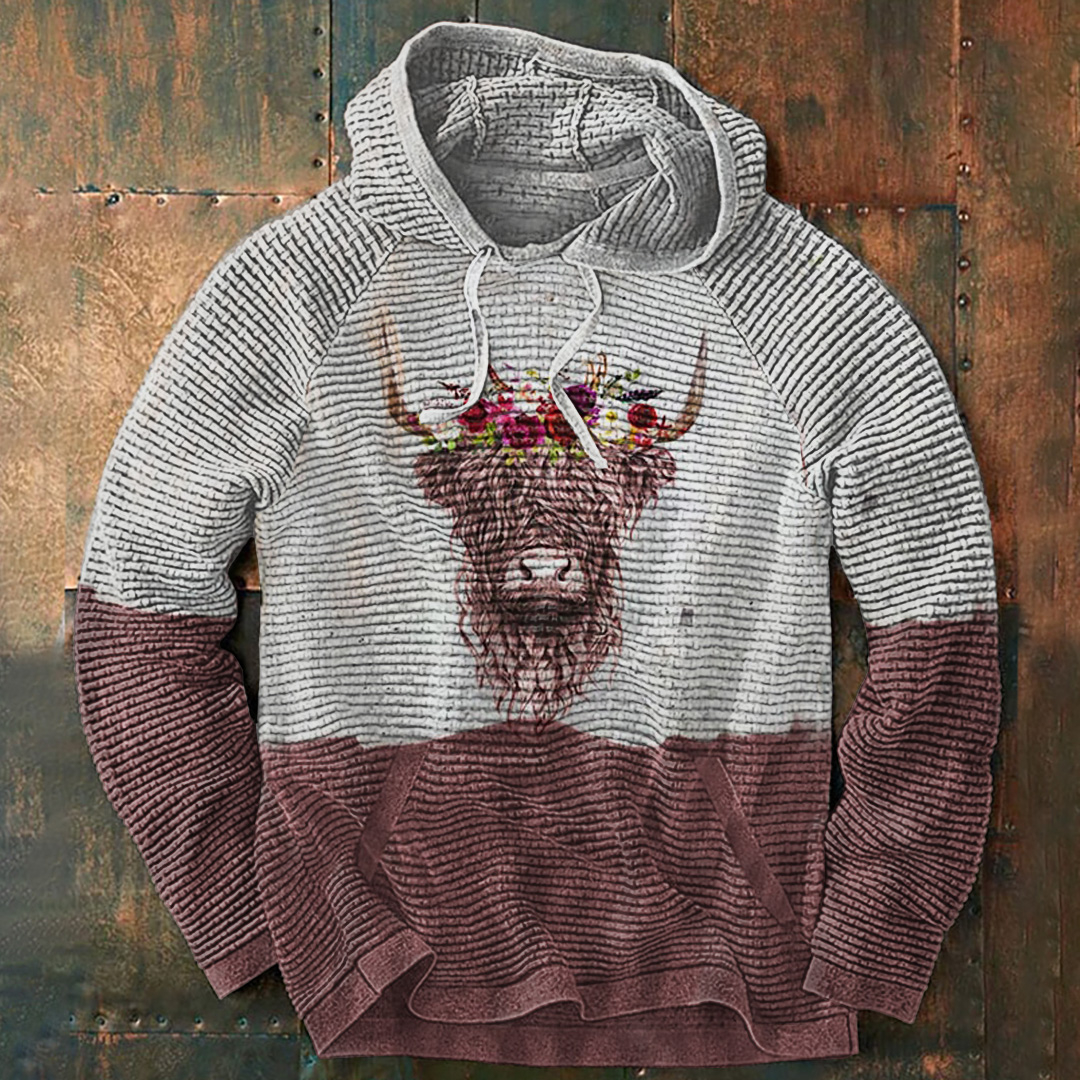 Contrast Highland Cattle Print Slouchy Hoodie