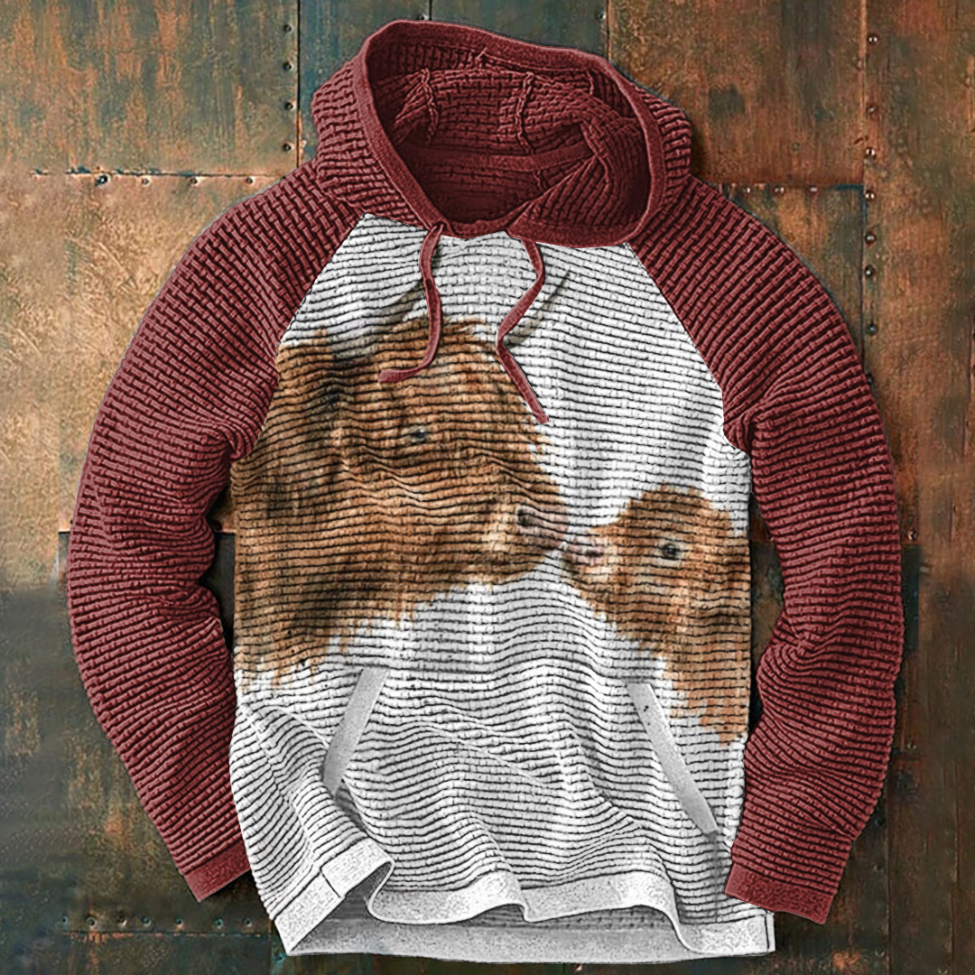 Contrast Highland Cattle Print Slouchy Hoodie