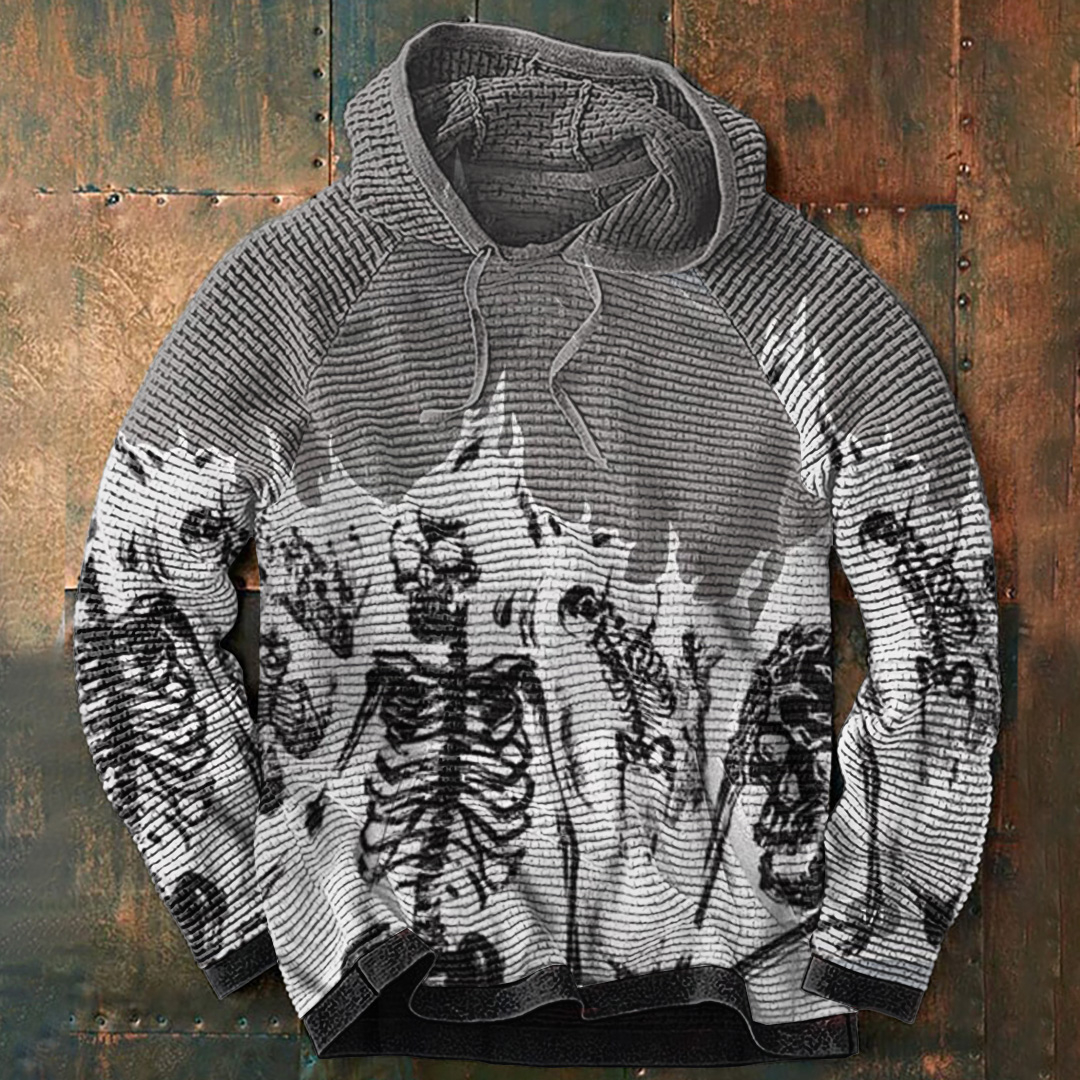 Versatile Colorblock Skull Print Hoodie