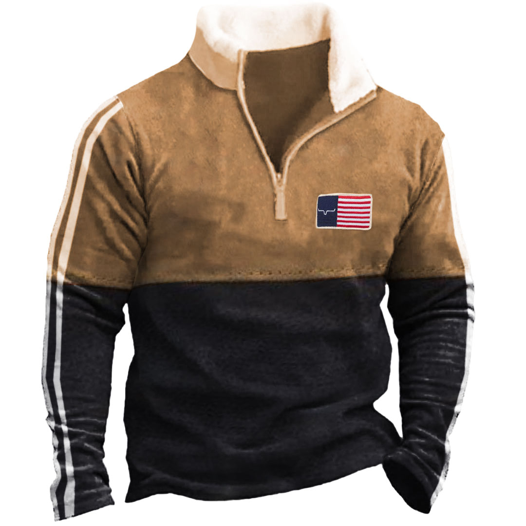 Men's Outdoor Retro Contrast Color Sweatshirt