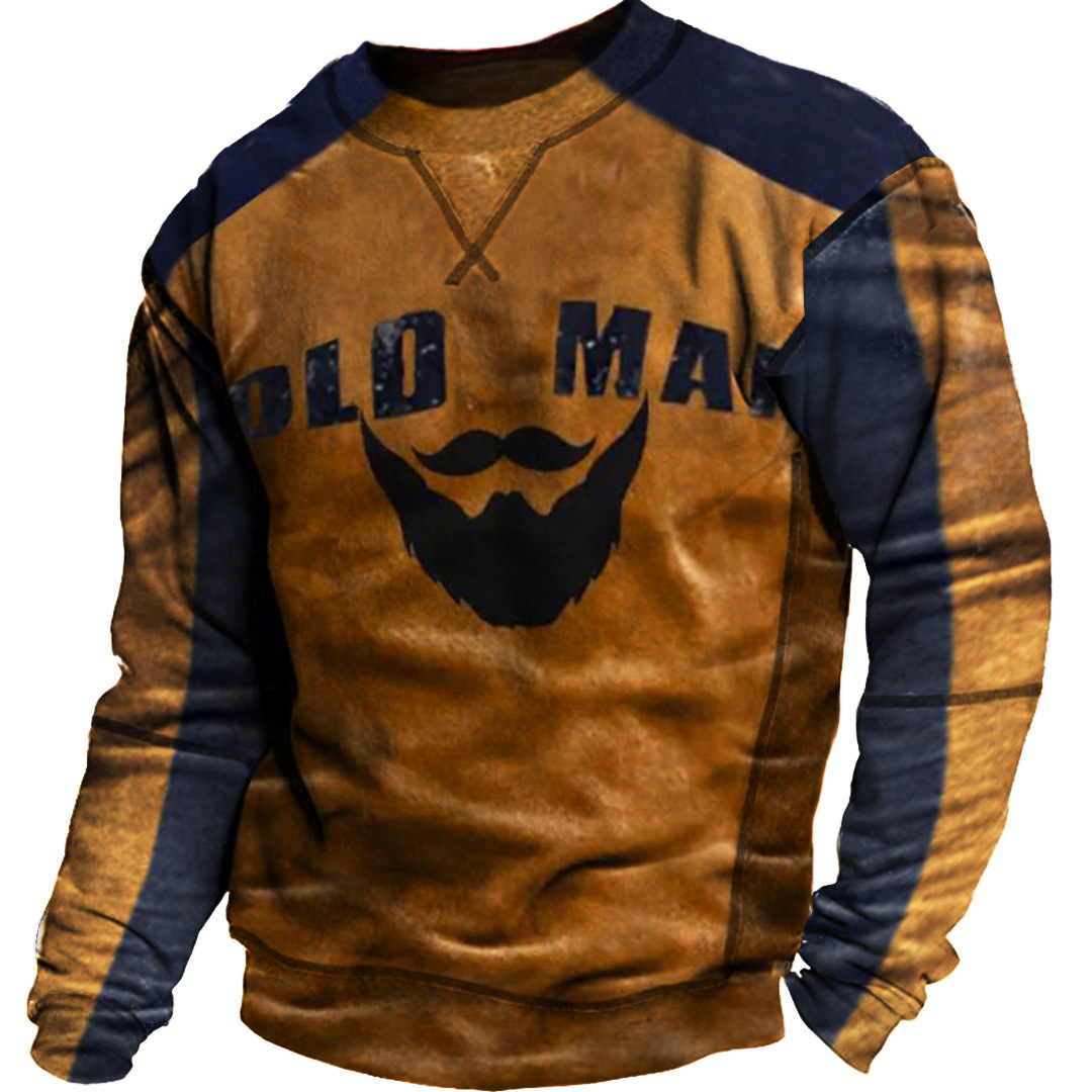 Men's retro outdoor color contrast long-sleeved sweatshirt