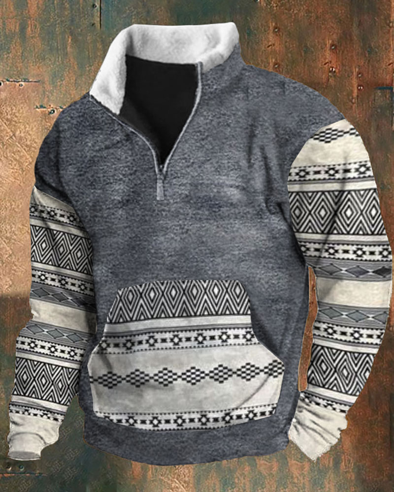 Men's Outdoor Retro Contrast Color Sweatshirt