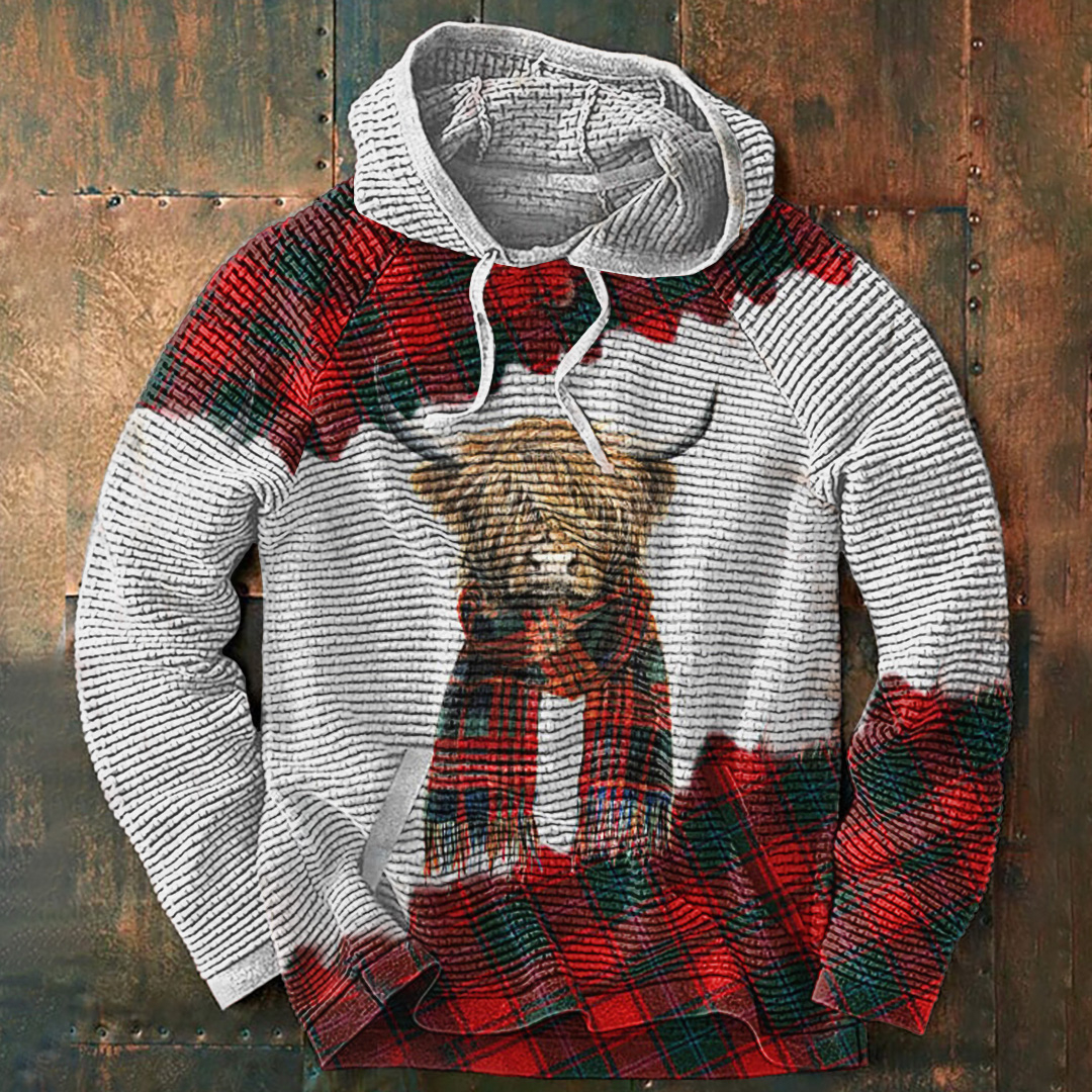 Contrast Highland Cattle Print Slouchy Hoodie