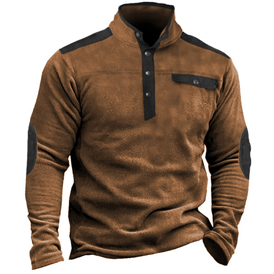 Men's retro outdoor all-match color contrast long-sleeved sweater