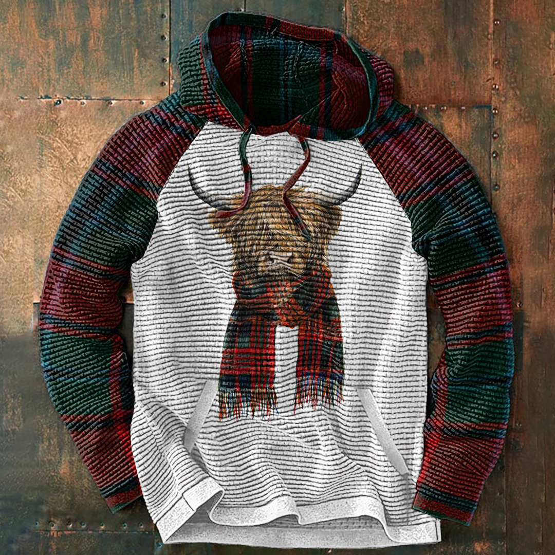 Western Contrast Highland Cow Print Hoodie
