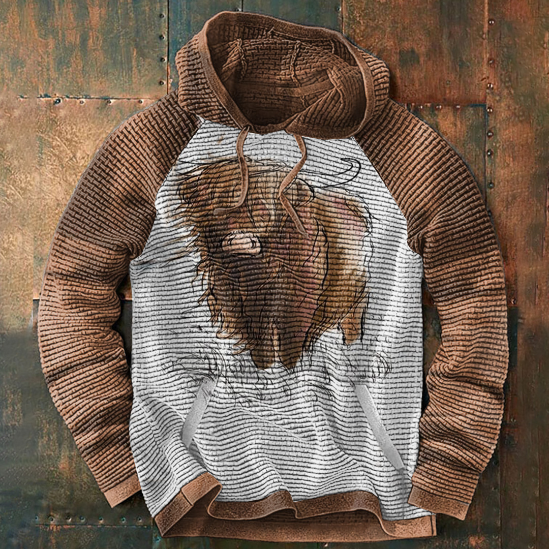 Western Contrast Highland Cow Print Hoodie
