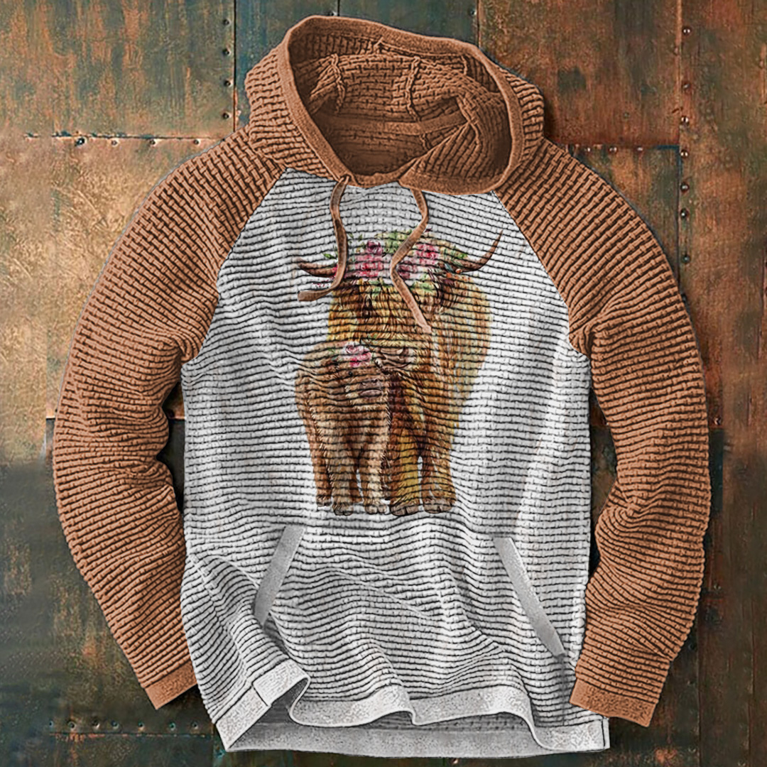 Contrast Highland Cattle Print Slouchy Hoodie
